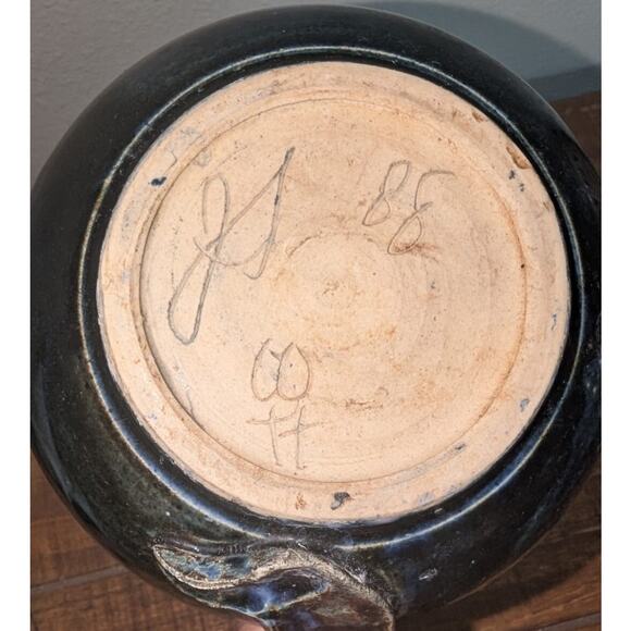 Vintage 1988 Signed Studio Pottery Mountain Moon Motif Round Coffee Mug Blue - Picture 6 of 6